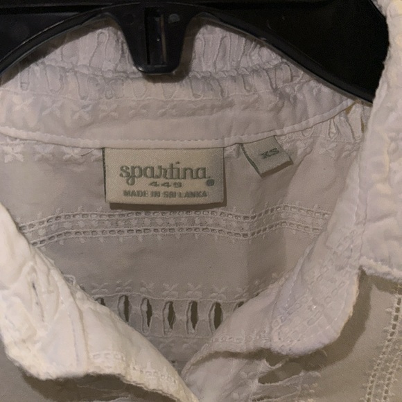 Spartina white eyelet crocheted button shirt - Picture 6 of 8